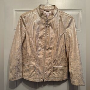 Chico’s Python Faux-Leather Moto fold / silver Jacket size 1 -Medium
